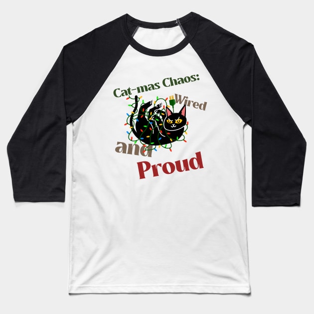 Funny Proud Black Cat Christmas Wires, CatMas Baseball T-Shirt by Kamran Sharjeel